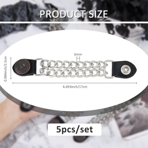 SUPERFINDINGS 5Pcs Leather Waistcoat Extension Chain Motorcycle Vest Extenders Alloy Biker Vest Extenders With Flat Round 17cm Double Black Chain Extender2
