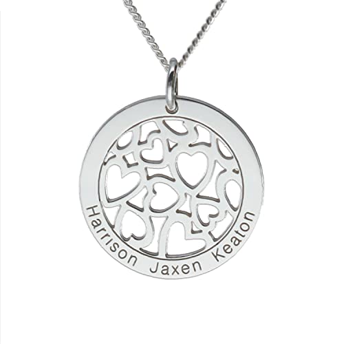 Sterling Silver Personalised Hearts in Engraved Disc Pendant or Necklace with optional Chain - Gift Boxed