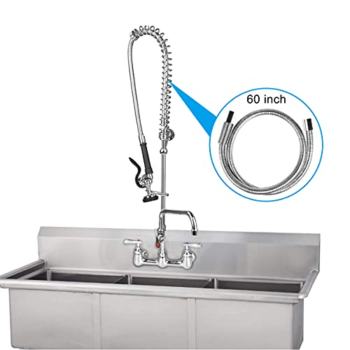 Xiube, Commercial Pre Rinse Sprayer Hose Replacement Kit For Kitchen Dish Sink Faucet, 60 Inch Flexible Stainless Commercial Pre Rinse Kitchen Faucet Hose Parts #TOP7