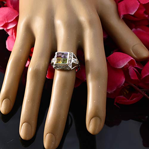 Real Gemstones Square Shape Multi Stone Faceted Multi Stone ring-Solid Silver Multi Color Multi Stone Ring-June Birth Gemini Astrology Real Gemstones Ring SRMULFC-8113-4 us3