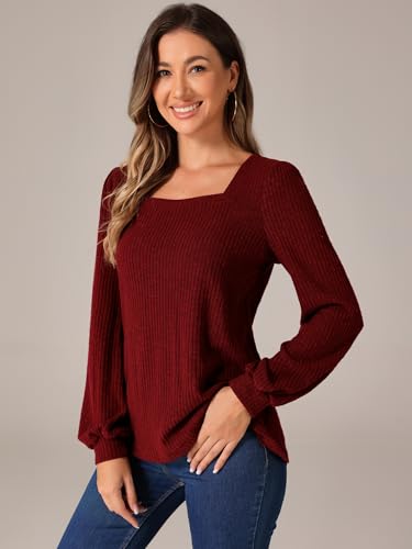 Allegra K Women's Vintage Square Neck Pullover Sweater Casual Puff Long Sleeve Ribbed Knit Top2