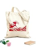 XIARON Bolsas de almacenamiento de poliéster y algodón Japón Olas japonesas Étnico Oriental Hogar Acogedor Grande Tela de 340g/m² de grosor Plegable L Rojo carmín
