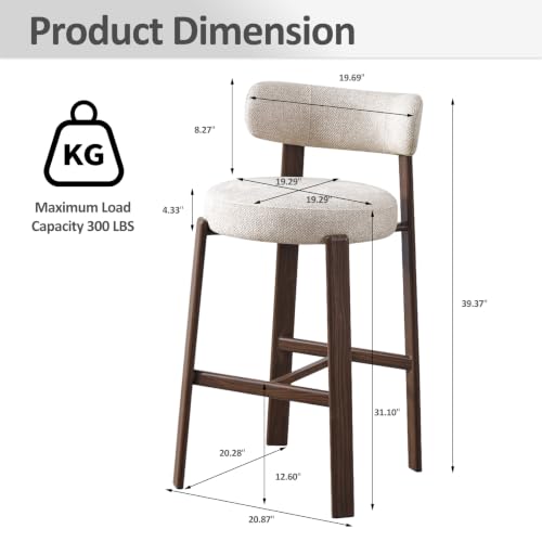 Butacos modernos tapizados, set de 2 unidades, asiento acolchado grueso y reposapiés, patas metálicas con acabado nuez, color beige miniatura 2