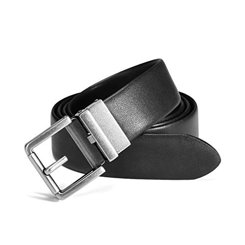 Cinturón de hombre, cuero de vaca, hebilla automática de metal de cuero genuino, vestidor para jeans, casual, vaquero, ropa de negocios y de trabajo (Color : Black, Size : S)