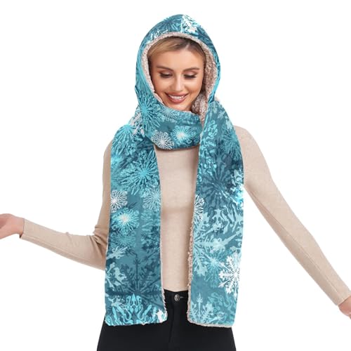 Bonnet à capuche haut de gamme maille jacquard flocon de neige bleu