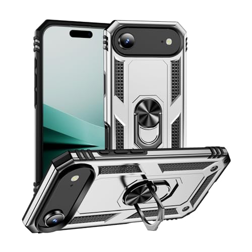 Coque rigide en silicone iPhone 17 Pro Max argent au design premium à anneau
