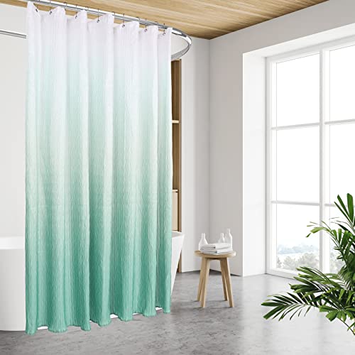 Eastern Ombre Green Shower Curtain With Liner, Textured Shower Curtain Waterproof, Decorative Fabric Shower Curtain Sets For Bathroom, Machine Washable, Teal Green, 72 X 72 Inches #TOP6