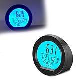 KASELIN ソーラー車載時計 4 in1 多機能 時刻/日付/曜日/温度表示 車のカレンダー デジタル温度計 LEDバックライト 夜光-夜でも見える 発光時計 ソーラー充電・電池稼働 配線不要 粘着テープで固定 ダッシュボード 車内用品