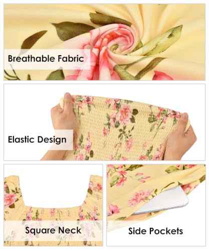 Image of RITERA Plus Size Dresses for Curvy Women Square Neck Short Sleeve Summer Floral Smocked Maxi Dress with Pocket XL-5XL