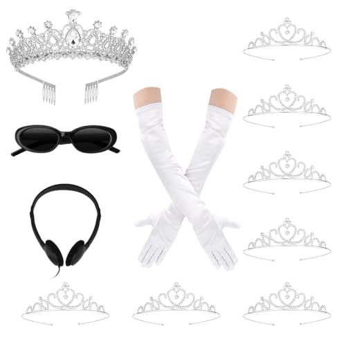 Princess Costume Bachelorette Party Accessories Set, Rhinestone Tiara Crowns Long White Gloves Oval Sunglasses & Headphones, Princess Birthday Party Decorations Dress Up Photo Booth Props(1 Glasses)
