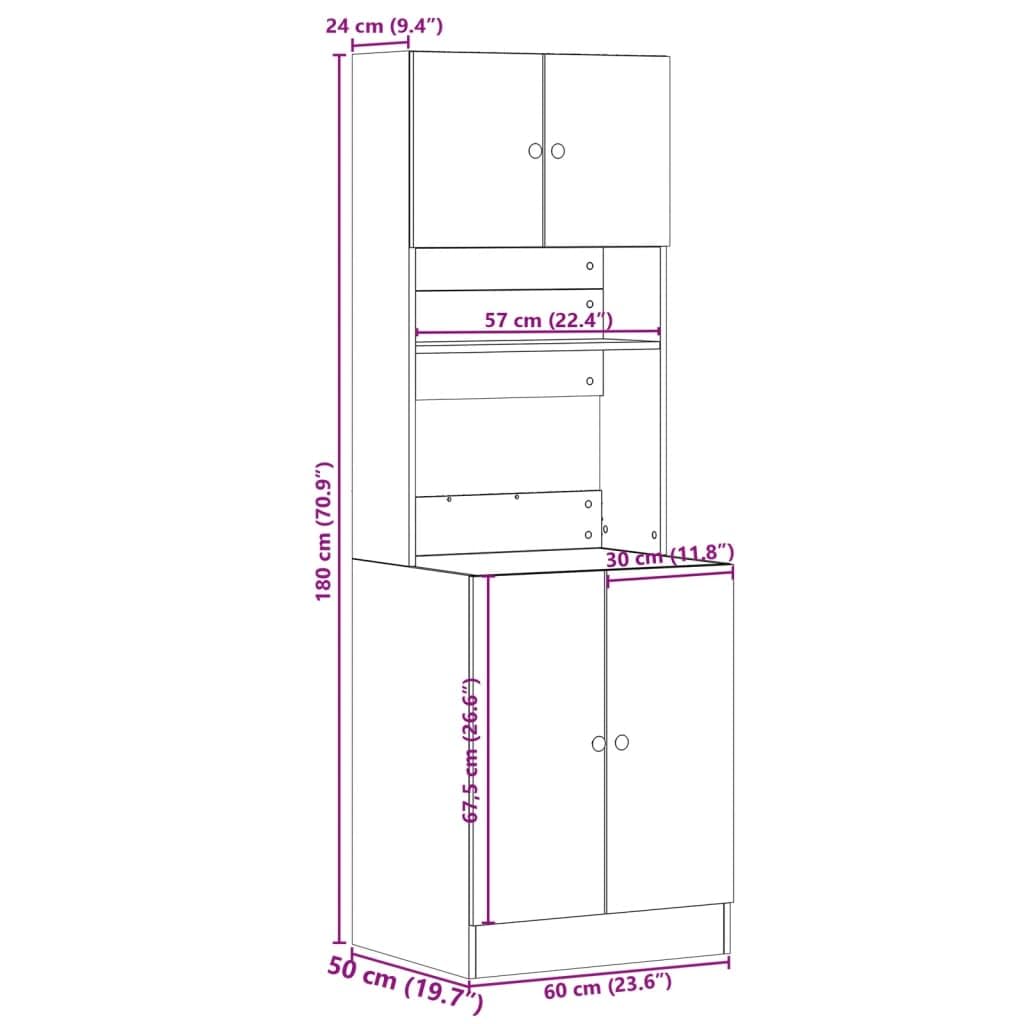 Küchenschrank Weiß aus Holzwerkstoff 60 x 50 x 180 cm, Hochschrank mit Schublade, Tür, Regal, Stauraum für Küche, Esszimmer, Flur und Haushalt