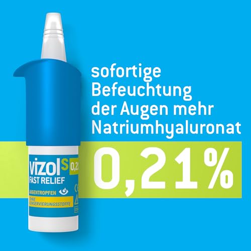 Vizol S 0,21% Fast Relief Augentropfen10 ml lindern sofort und wirksam leichte bis mittelschwere Symptome trockener und gereizter Augen, Ohne Konservierungsmittel