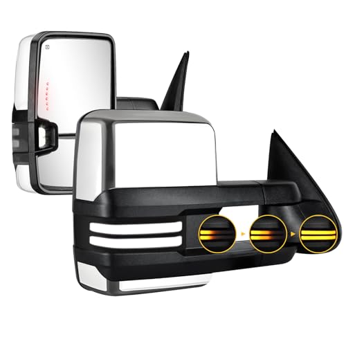 Towing Mirrors Chrome Switchback Lights Compatible with 2003-2007 Chevy Silverado GMC Sierra Tow Mirrors with Turn Signal Running Lights Power Glass Backup Lamp Heated Pair