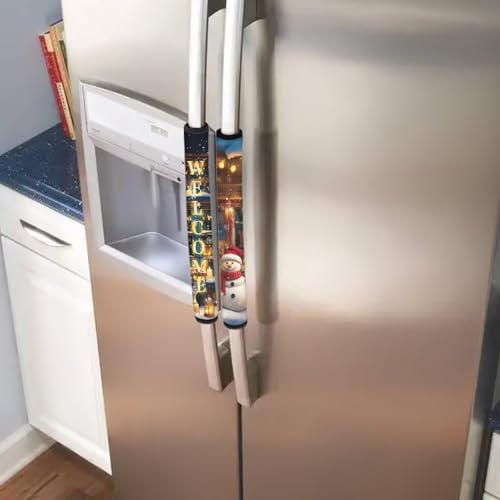 Image of Christmas Snowman Refrigerator Door Handle Covers Kitchen Appliance Decor Handles Cover, Fridge Door Handle Covers 6-Piece Appliance Handle Covers Welcome Christmas Refrigerator Decor