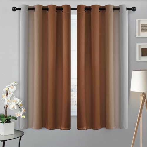 Image of SimpleHome Ombre Burnt Orange to Grey White Curtains for Living Room 52x63L | Room Darkening Curtains for Bedroom,Gradient Light Blocking Curtain,Thermal Insulated Grommet Window Drapes,2 Panels,63 Inch