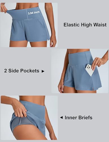 BMJL Short atlético feminino cintura alta secagem rápida shorts de corrida com bolsos elástico espor
