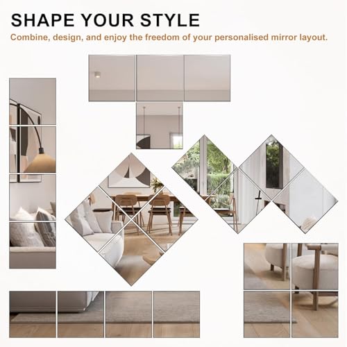 Image of Fliptic Acrylic Full Length Wall Mirror - 12x10 Inch - 4PCS, Frameless Gym Mirrors for Home Gym, Full Body Acrylic Mirror for Bedroom, Living Room