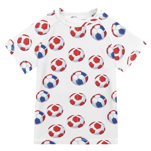 ALAZA Kids Rash Guard Girls Boys Toddler Swim Shirts Short Sleeve Red Blue Football UPF 50+ 3T