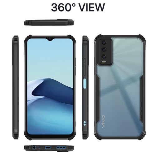 Image of Outlouders Back Cover for Vivo Y20 | Ultra Hybrid Transparent | Full Camera Protection | Raised Edge | Crystal Clear Bumper Case (Black)