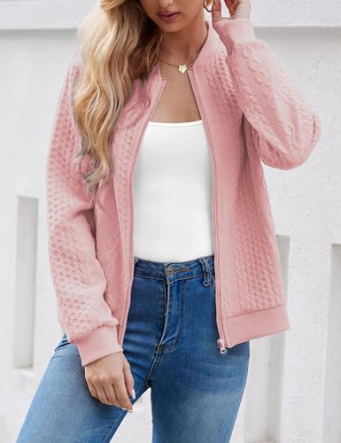 Image of WROLEM Women's Zip Up Cardigan Sweater Cable Hoodies Long Sleeve Jacket Outfits Crewneck Casual Coat