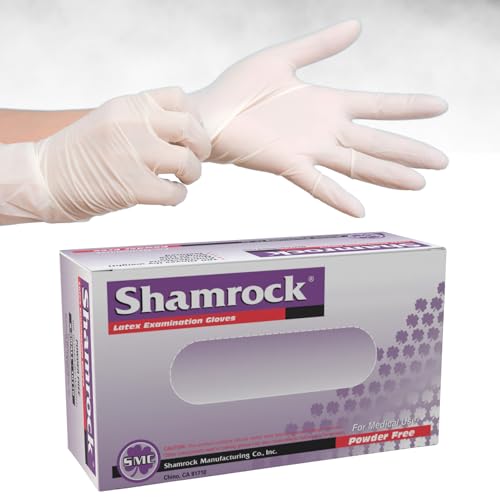 Shamrock 10112 Latex Exam Gloves, Medium, 5 Mil, Powder-Free, Full Textured, Disposable, Medical & Food Safe