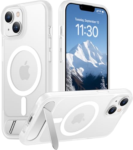 Image of Magnetic Compatible with iPhone 14 Case /iPhone 13 Case,[Built-in Invisible Kickstand][Compatible with MagSafe][Military Grade Shockproof] Slim Translucent Matte Phone Case for iPhone 14 /13 6.1 inch