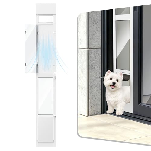 YGNNJY Dog Door for Sliding Glass Door Adjustable Height 75 4/5 to 80 3/10 Doggie Door with Screen Design Pet Door for Medium Dogs Up to 25 lbs
