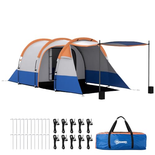 Outsunny Tienda de Campaña Familiar Ligera 420x200x150 cm Azul y Naranja