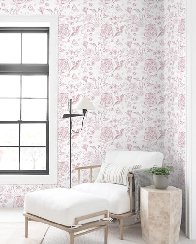 Yasinet Pink Floral Wallpaper Boho Peel and Stick Wallpaper Pink and White Contact Paper for Girl Nursery Bedroom Cabinets Farmhouse Flower Warerproof Removable Self-Adhesive Wall Paper 17.3"×118'' - image 9
