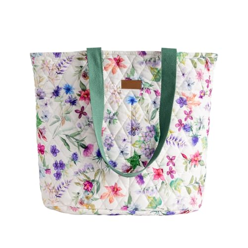Maison d' Hermine Shopping Bags Cotton Quilted Tote Bag with Zipper Pockets
