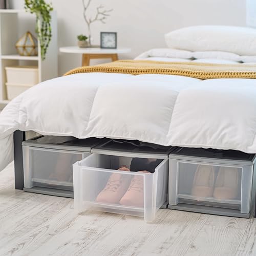 Under Bed Storage Bins, 17 Qt Medium Plastic Drawers, Stackable Modular Design, Gray Frame with Clear Bins, 12.05x14.25x8.39 Inches, 3 Pack - Image 6