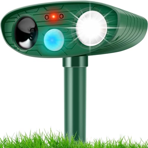 Cat Repellent, Ultrasonic Solar Animal Repeller With Motion Sensor And Flashing Lights, Waterproof Rechargeable Animal Deterrent Devices Outdoor For Deer Dog Rabbit Skunk Yard Garden Farm