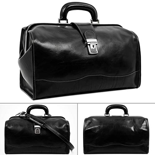 Time Resistance Leather Doctor Bag Medical Satchel Unisex Black #TOP1