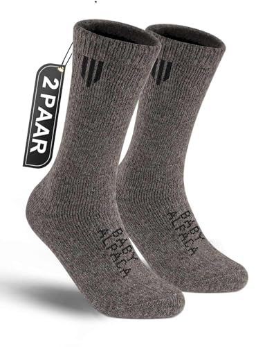 Juclise Alpaka Socken Wollsocken - Wärmende Dicke Thermosocken für Winter Jagd und Wandern Kuschelsocken & Gemütliche Mittellange Socken für Herren und Damen(Dunkles Kamel45-48)