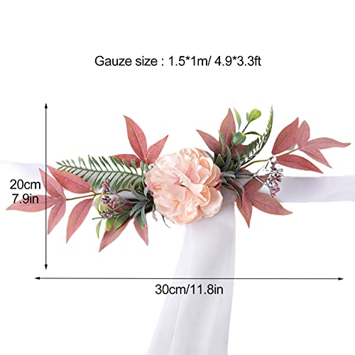 6Pcs Wedding Chair Flowers With Chiffon Fabric,Tulle Chair Cover Long Bow Ties Mesh Chair Skirt Slipcovers For Bridal Shower Wedding Baby Shower Decor-A1 #TOP2