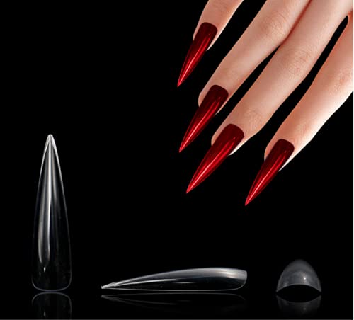 600pcs XXL STILETTO Nail Tips Full Cover| Clear Transparent Full Cover False Nail Tips for Home Manicure|For Press on Nails |For Salon