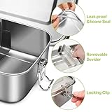 OITUGG Stainless Steel Lunch Box - 2400ml Metal Lunch Box for Adults, with 1pcs Removable Divider, Designed Snap-on Buckles and Silicone Ring Inside Lids, Dishwasher-Safe, 24 x17 x7.7cm - Image 5