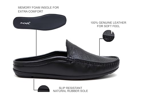 Image of ARAMISH Genuine Leather Loafers Open Back Shoes for Men