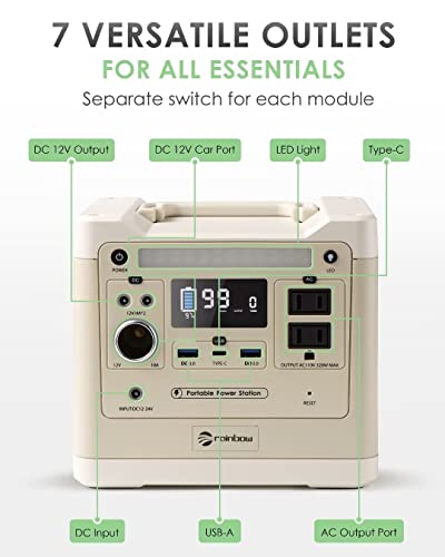RAINBOW Portable Power Station 320W, 298Wh Backup LiFePO4 Battery, 2 x 110V/320W(Peak 640W) AC Outlets, Solar Generator for Outdoor Camping, Quick Charge for Home, Hiking - Image 3