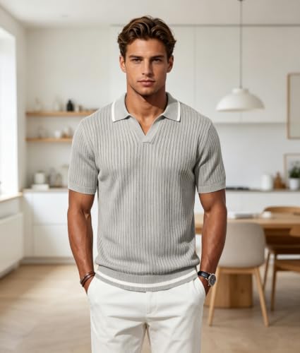 Camisa Polo de Punto para Hombre BOGARI Manga Corta Cuello en V Textura Casual de Verano miniatura 6