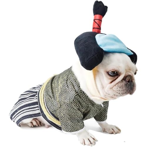 「NexPon」 コスチューム、日本の着物 日本の侍コスチューム 犬、猫、ペットコスプレパーカー、日本のサムライ、子犬の秋の冬服、小さなフレンチブルドッグ、コーギー、パグ、ピットブル、テディ、猫、シュナウザー用 (ブラック,XL)