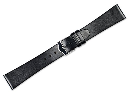 Calf Leather Watch Band (Flat) Black 17Mm Watchband - By Debeer #TOP1