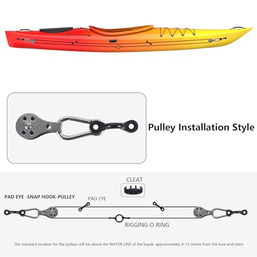 Kayak Canoe Anchor Trolley Kit with 33ft Reflective Rope, Kayak Anchor Trolley System Kit, Anchor Trolley Kit with Zig Zag Cleat,Pulleys,Pad Eyes,Snap Hooks,Rigging O Ringand Mounting Hardware