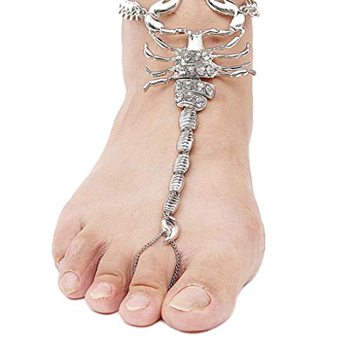 Lorjoyx Braccialetto alla Caviglia della Spiaggia delle Donne Scorpion Ragazze del Strass Sandali a Piedi Nudi cavigliere Catena di Gioielli Lady Piedi