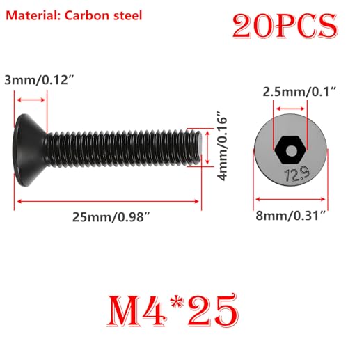Qrity 20 PCS Hex Socket Countersunk Machine Screws - Image 2