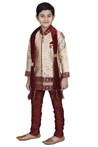 Image of Boys Sherwani Set | Brocade Sherwani for Boys | Kids Ethnic Wear | Party Outfit for Weddings Festivals & Special Occasions