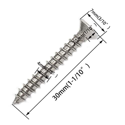 100 tornillos M4x30mm acero inoxidable cabeza plana Phillips miniatura 2