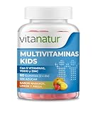 Vitanatur - Multivitaminas Kids Gummies, Complemento Alimenticio Infantil con 9 Vitaminas, Yodo y Zinc, con Edulcorantes y Sin Azúcar, Sabor Naranja, Limón y Fresa – 60 Gummies