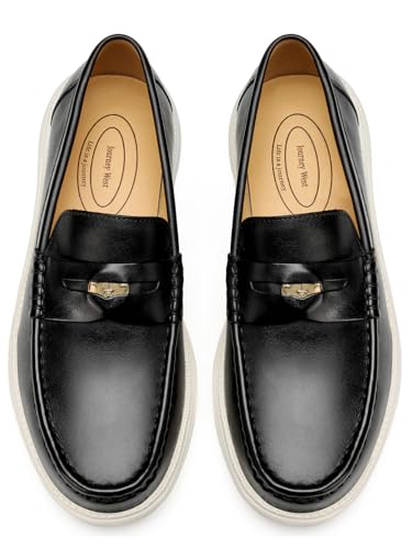 Image of Journey West Men's Lightweight Leather Penny Loafers Dress Sneakers, Business Casual Slip-on Loafers Shoes, Genuine Leather Breathable Walking Shoes