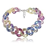 Punk Acrylic Colorful Leopard Cuban Link Chain Statement Necklace Rainbow Chunky Paperclip Collar...